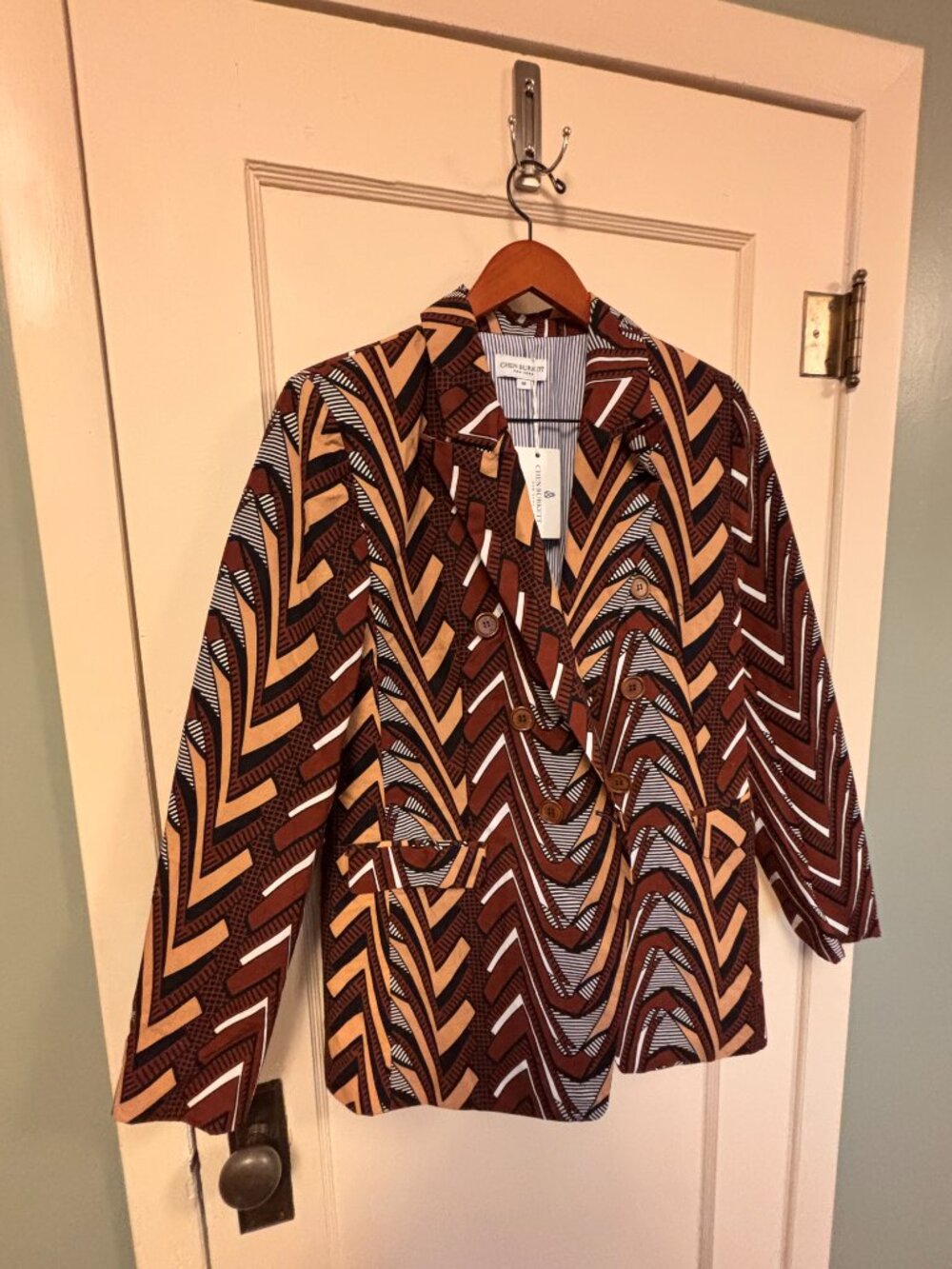 DESIGNER Chen Burkett NY 100% cotton print lined statement blazer